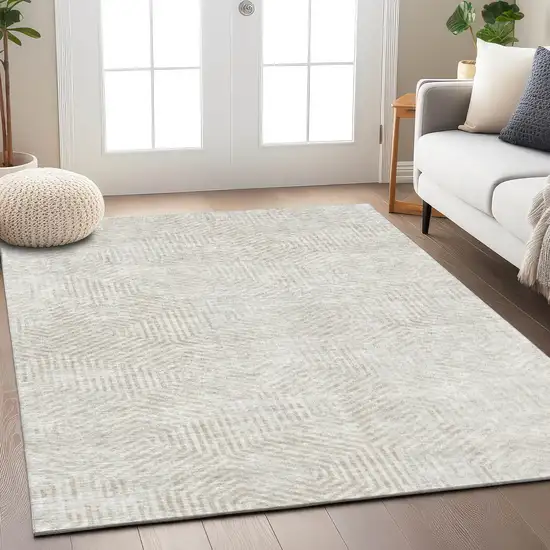 Ivory And Gray Geometric Washable Indoor Outdoor Area Rug Photo 9