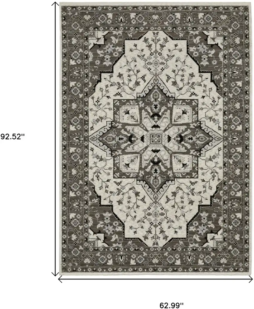 Ivory And Gray Medallion Area Rug With Fringe Photo 3