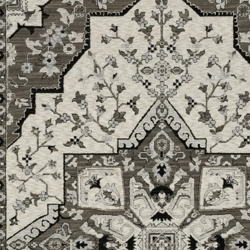 Ivory And Gray Medallion Area Rug With Fringe Photo 9