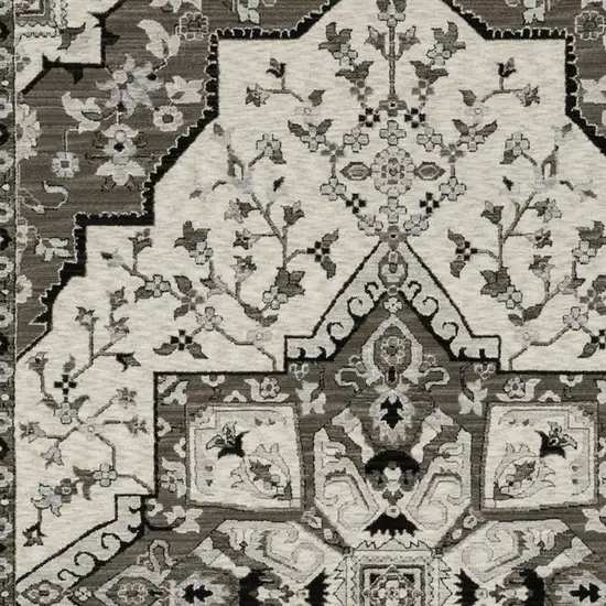 Ivory And Gray Medallion Area Rug With Fringe Photo 9