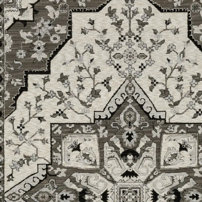 Ivory And Gray Medallion Area Rug With Fringe Photo 9