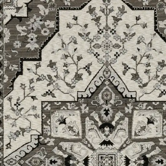 Ivory And Gray Medallion Area Rug With Fringe Photo 9