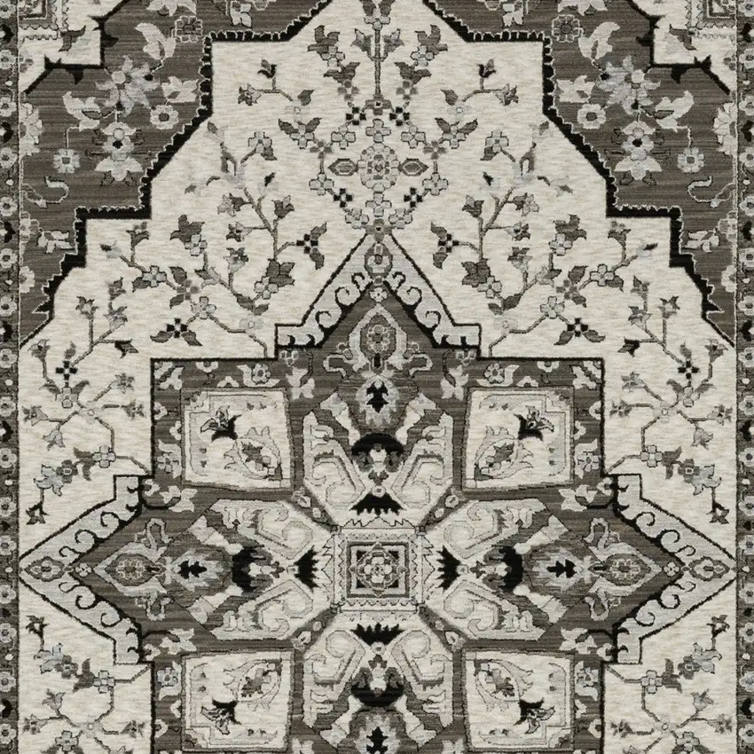 Ivory And Gray Medallion Area Rug With Fringe Photo 5
