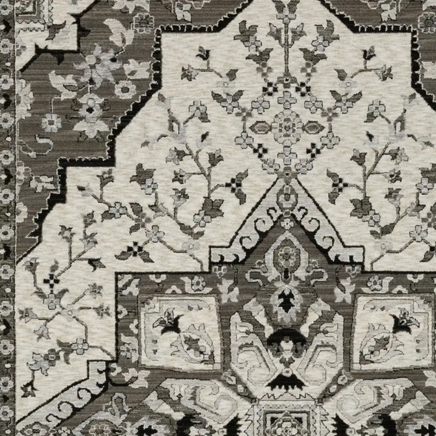 Ivory And Gray Medallion Area Rug With Fringe Photo 9