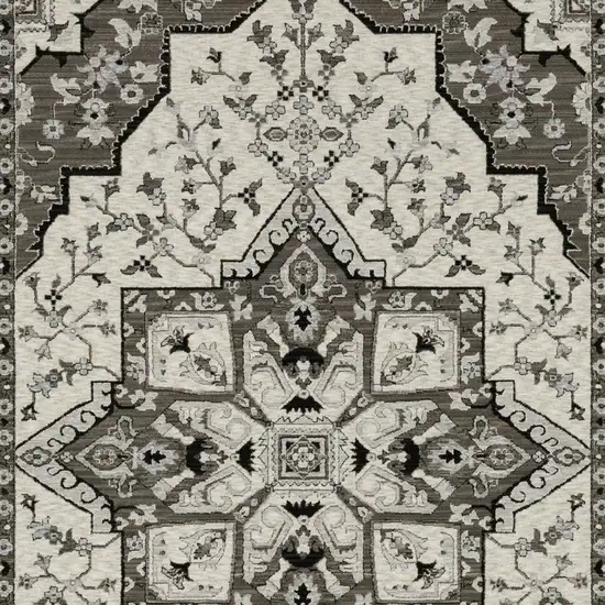 Ivory And Gray Medallion Area Rug With Fringe Photo 5