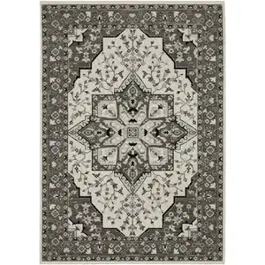 Photo of Ivory And Gray Medallion Area Rug With Fringe