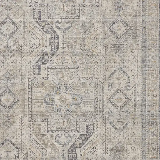 Ivory And Gray Medallion Distressed Area Rug With Fringe Photo 7