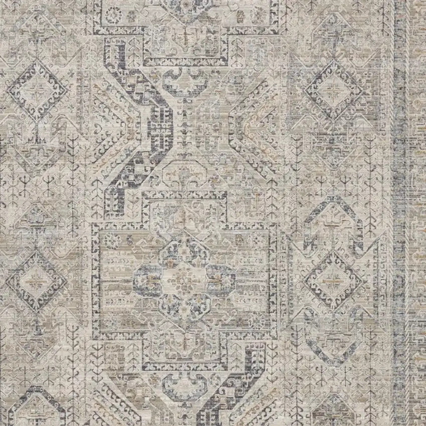 Ivory And Gray Medallion Distressed Area Rug With Fringe Photo 2