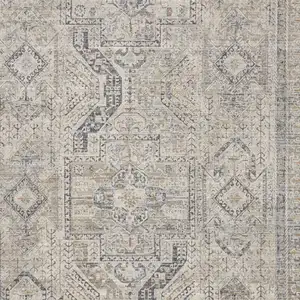 Photo of Ivory And Gray Medallion Distressed Area Rug With Fringe
