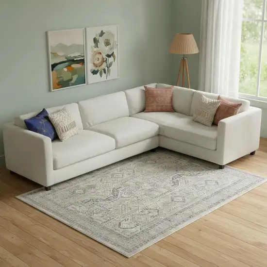 Ivory And Gray Medallion Distressed Area Rug With Fringe Photo 1