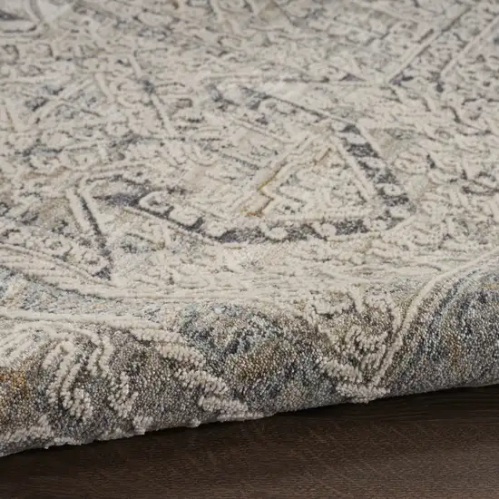 Ivory And Gray Medallion Distressed Area Rug With Fringe Photo 9