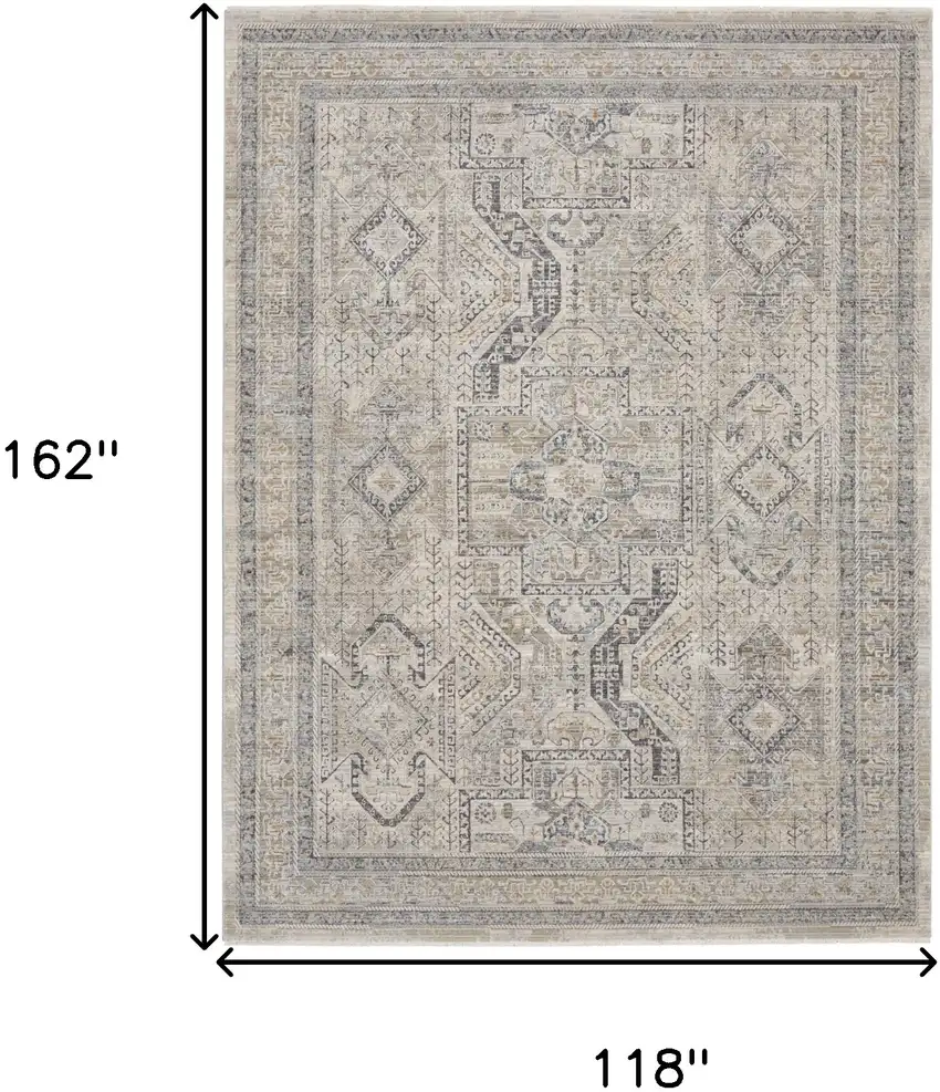 Ivory And Gray Medallion Distressed Area Rug With Fringe Photo 3