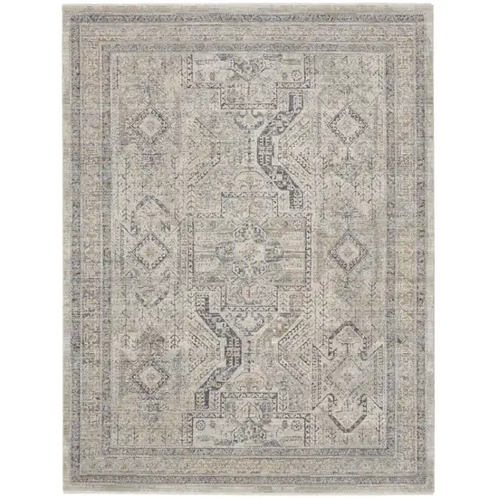 Ivory And Gray Medallion Distressed Area Rug With Fringe Photo 3