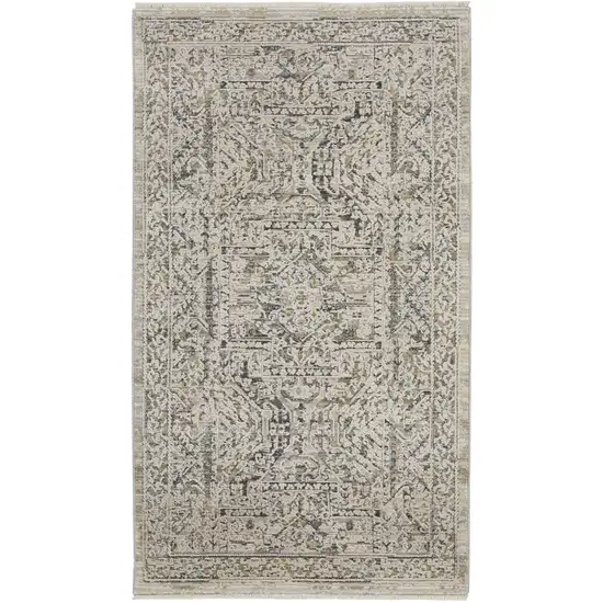 Ivory And Gray Medallion Distressed Area Rug With Fringe Photo 8