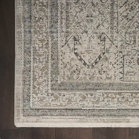 Ivory And Gray Medallion Distressed Area Rug With Fringe Photo 9