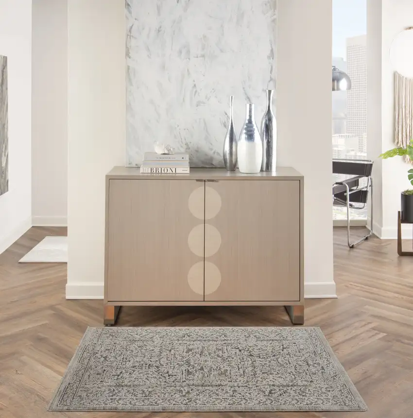 Ivory And Gray Medallion Distressed Area Rug With Fringe Photo 4