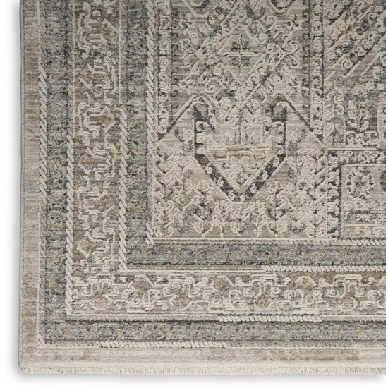 Ivory And Gray Medallion Distressed Area Rug With Fringe Photo 7