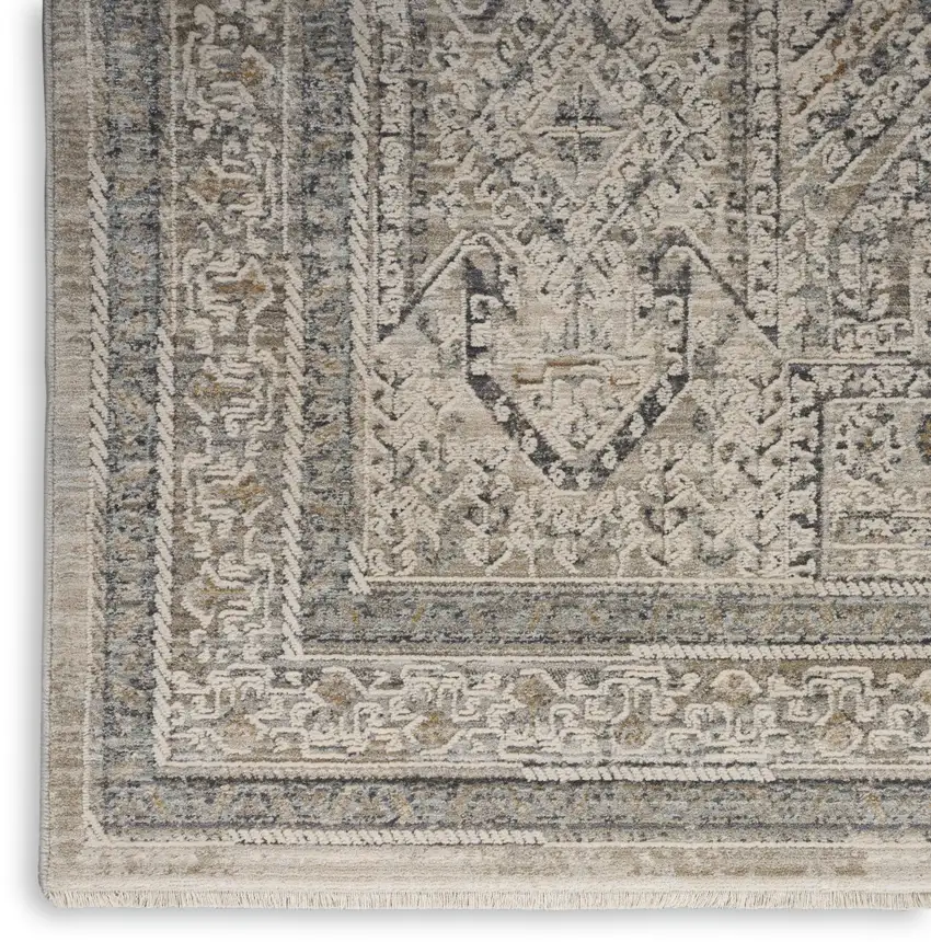 Ivory And Gray Medallion Distressed Area Rug With Fringe Photo 7