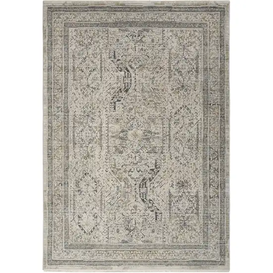 Ivory And Gray Medallion Distressed Area Rug With Fringe Photo 2