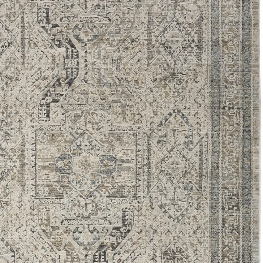 Ivory And Gray Medallion Distressed Area Rug With Fringe Photo 5