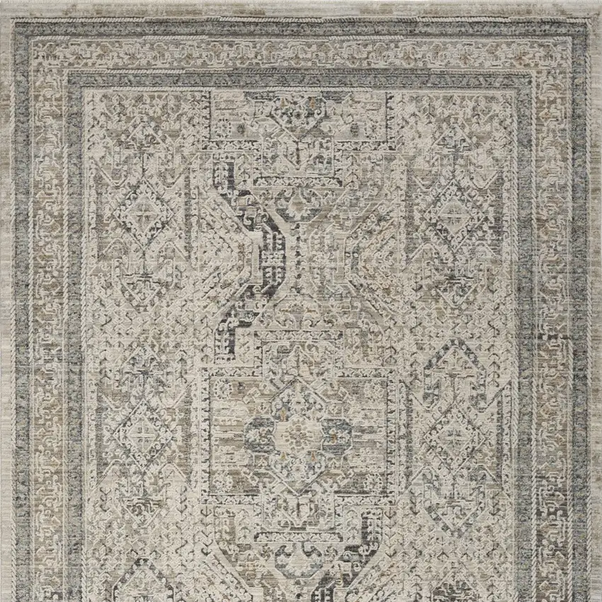 Ivory And Gray Medallion Distressed Area Rug With Fringe Photo 6