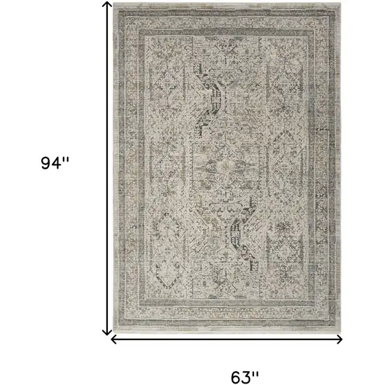 Ivory And Gray Medallion Distressed Area Rug With Fringe Photo 3