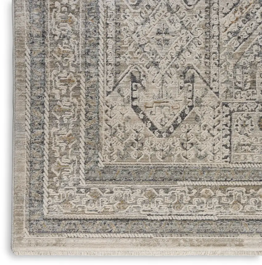 Ivory And Gray Medallion Distressed Area Rug With Fringe Photo 8