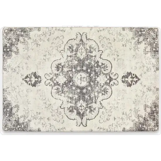 Ivory And Gray Medallion Distressed Washable Area Rug Photo 2