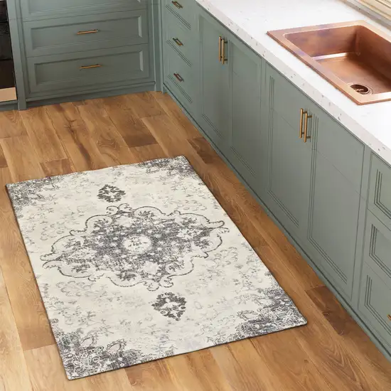 Ivory And Gray Medallion Distressed Washable Area Rug Photo 7