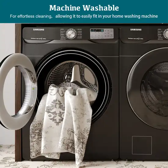 Ivory And Gray Medallion Distressed Washable Area Rug Photo 6