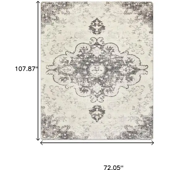 Ivory And Gray Medallion Distressed Washable Area Rug Photo 8