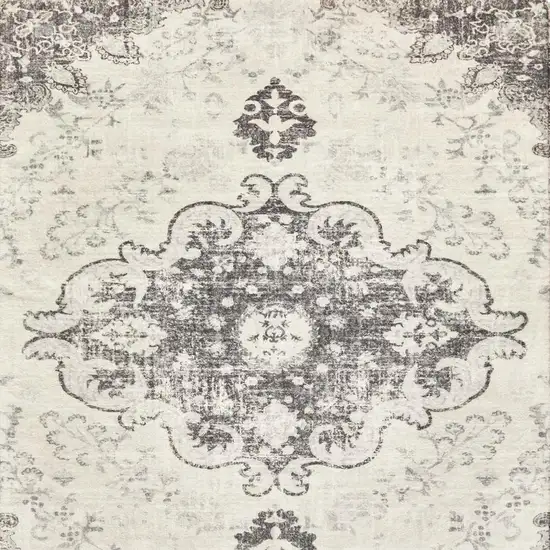 Ivory And Gray Medallion Distressed Washable Area Rug Photo 4