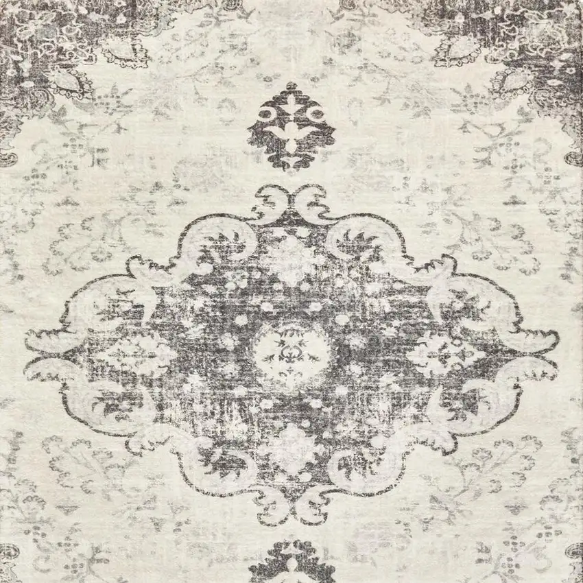 Ivory And Gray Medallion Distressed Washable Area Rug Photo 4