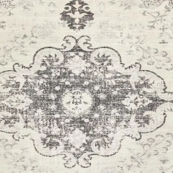 Ivory And Gray Medallion Distressed Washable Area Rug Photo 3