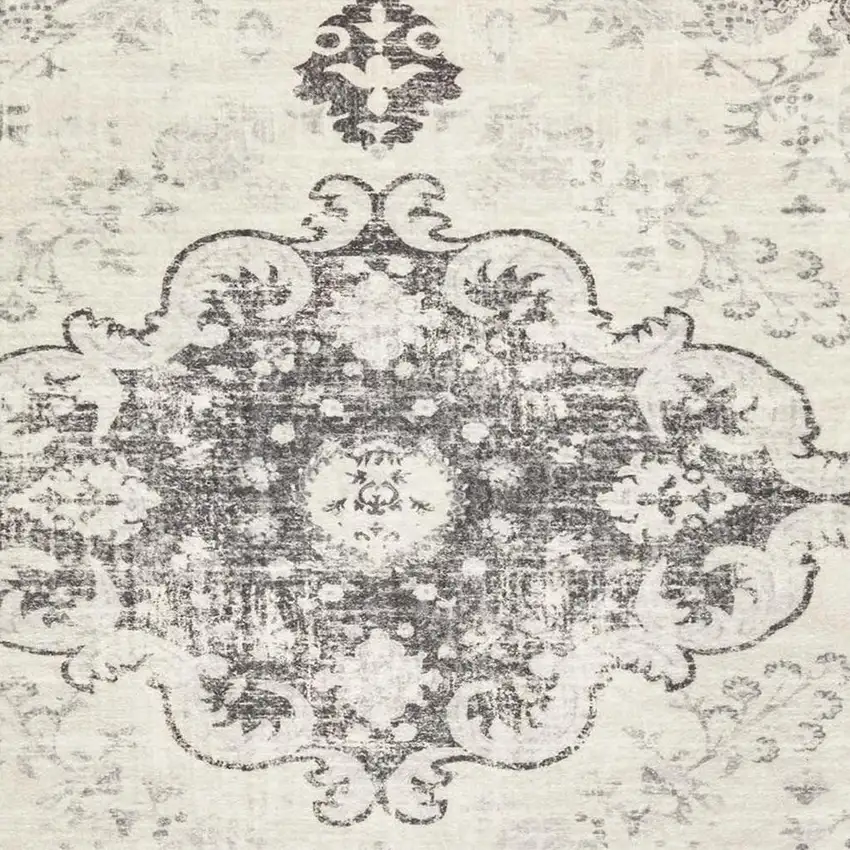 Ivory And Gray Medallion Distressed Washable Area Rug Photo 3