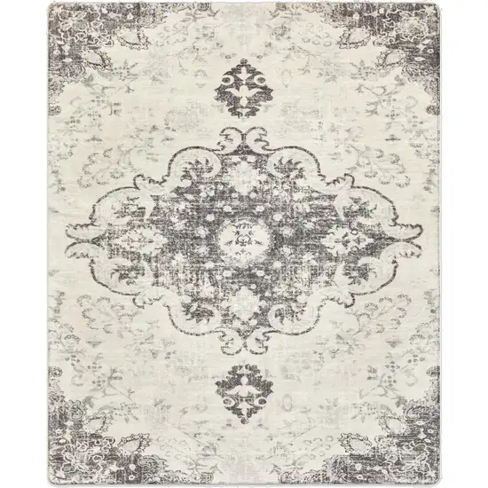 Ivory And Gray Medallion Distressed Washable Area Rug Photo 2