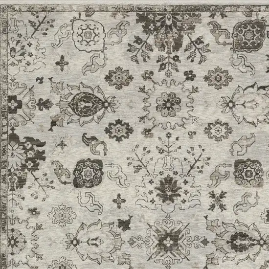 Ivory And Gray Oriental Area Rug With Fringe Photo 5