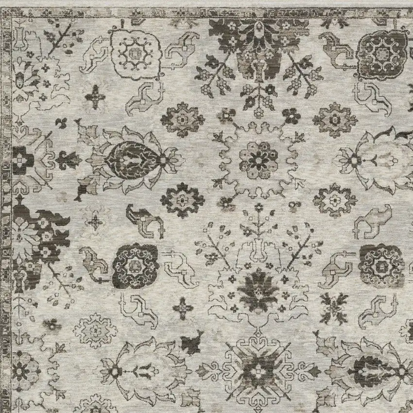 Ivory And Gray Oriental Area Rug With Fringe Photo 5