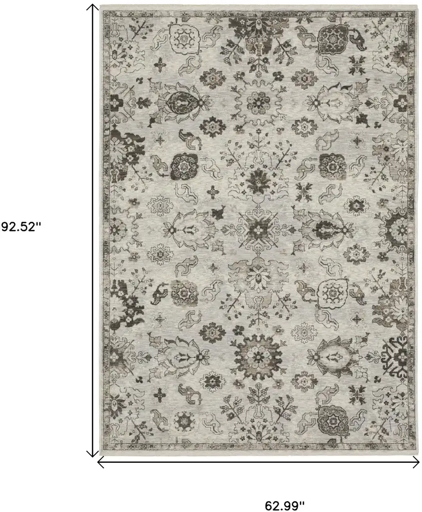 Ivory And Gray Oriental Area Rug With Fringe Photo 3