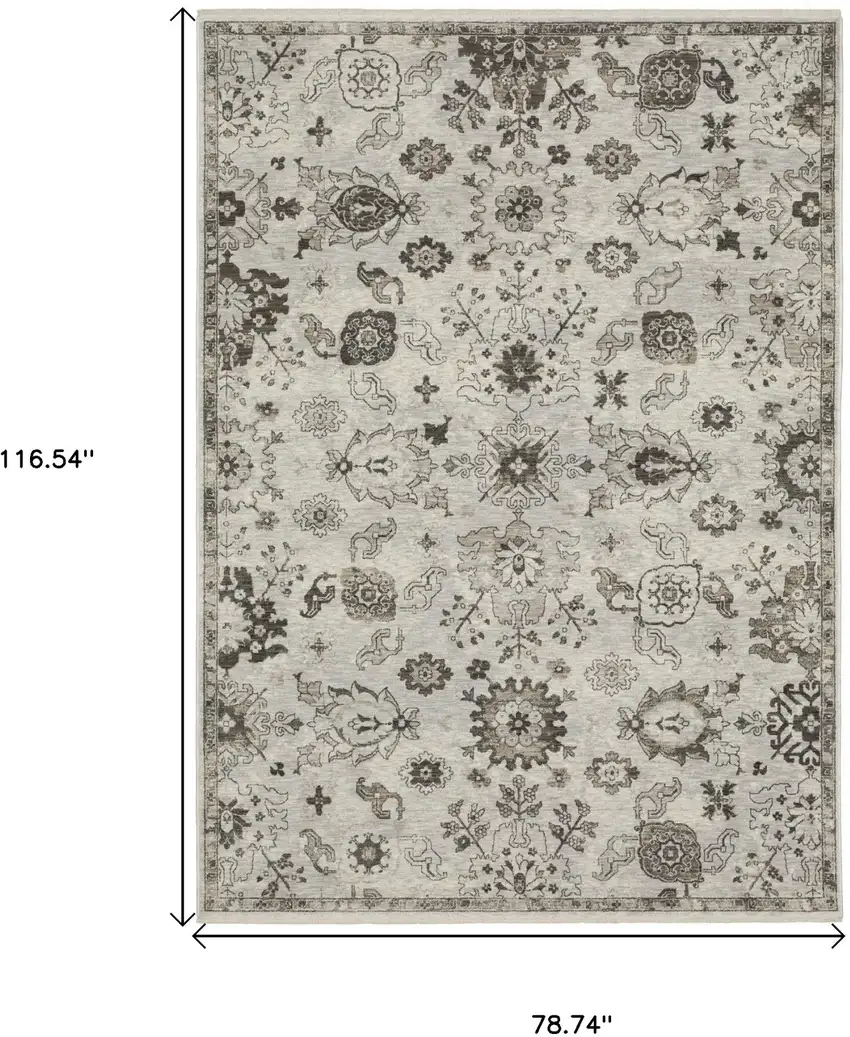 Ivory And Gray Oriental Area Rug With Fringe Photo 3