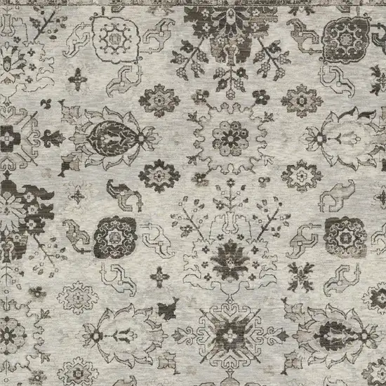 Ivory And Gray Oriental Area Rug With Fringe Photo 4