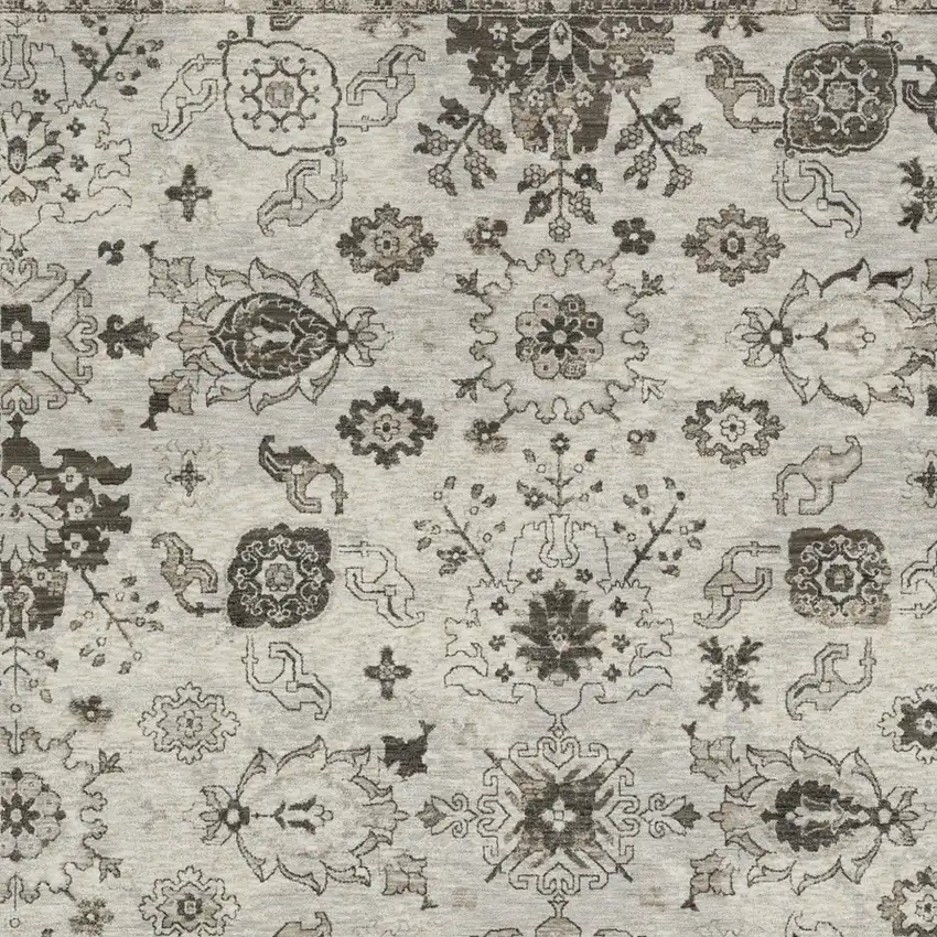 Ivory And Gray Oriental Area Rug With Fringe Photo 4