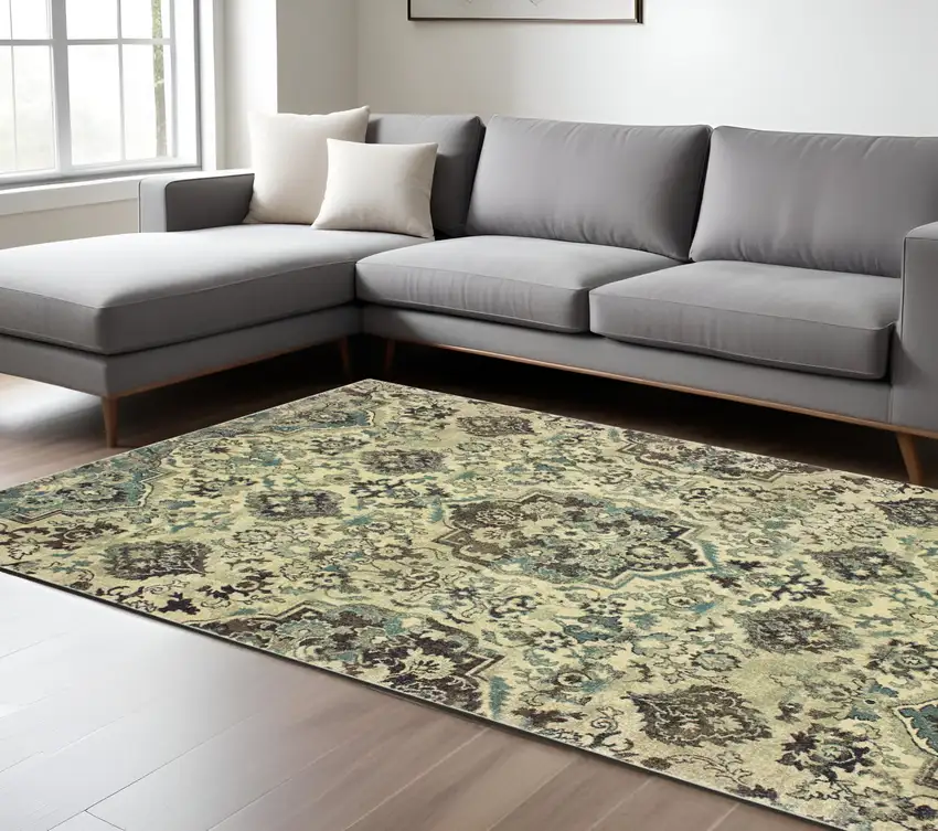 Ivory And Gray Oriental Area Rug Photo 1