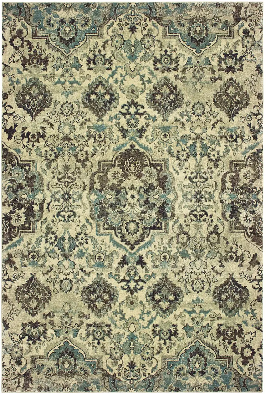 Ivory And Gray Oriental Area Rug Photo 2
