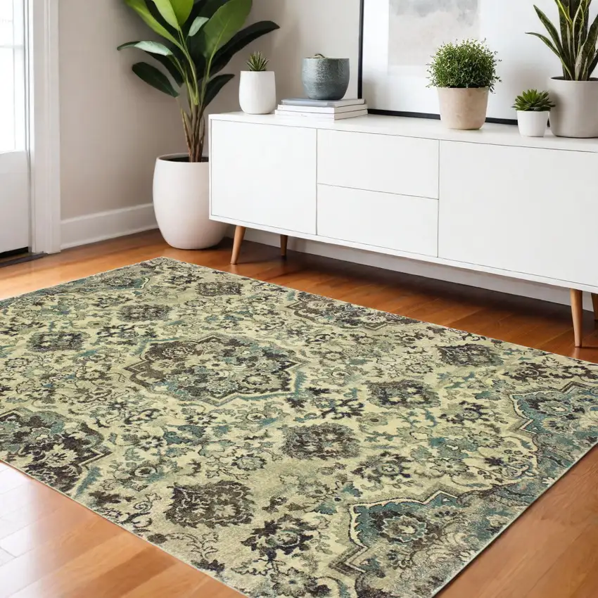 Ivory And Gray Oriental Area Rug Photo 1