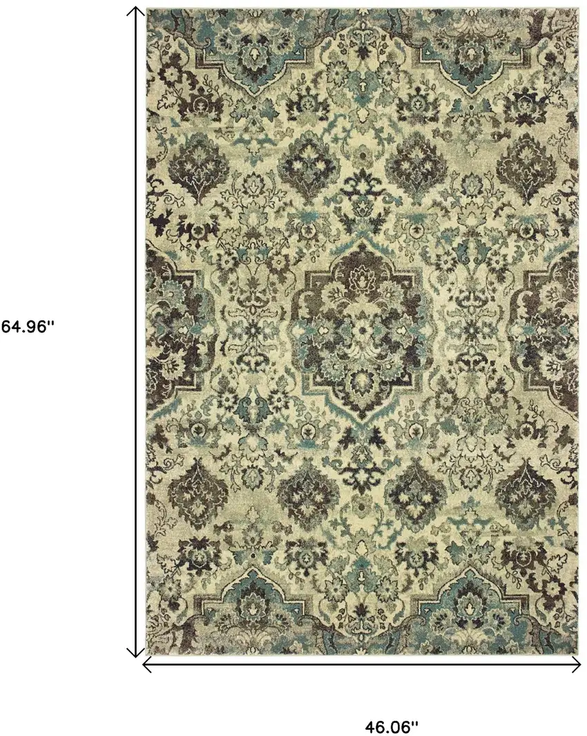 Ivory And Gray Oriental Area Rug Photo 3