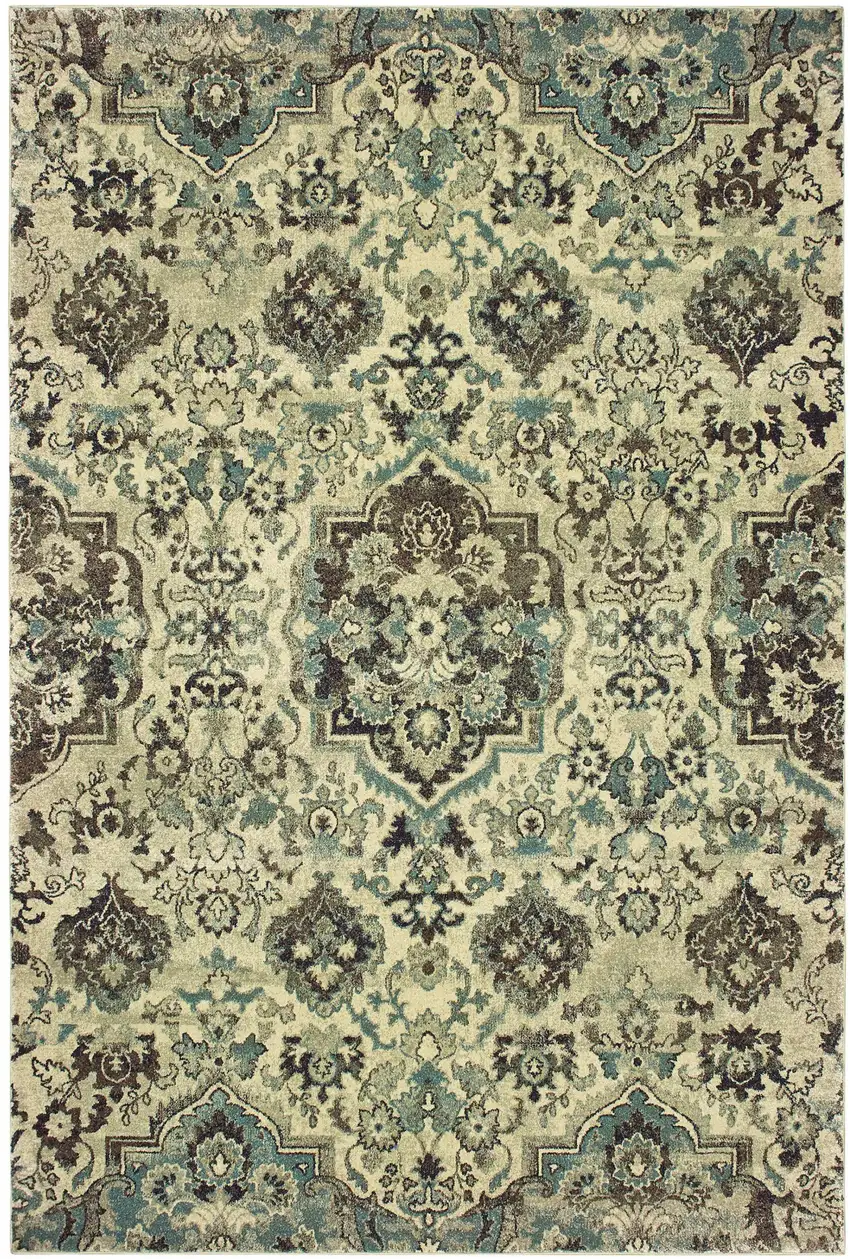 Ivory And Gray Oriental Area Rug Photo 7