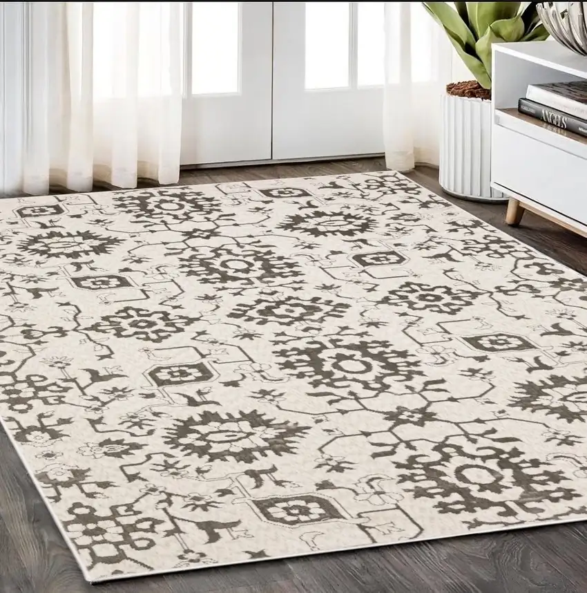 Ivory And Gray Oriental Area Rug Photo 1