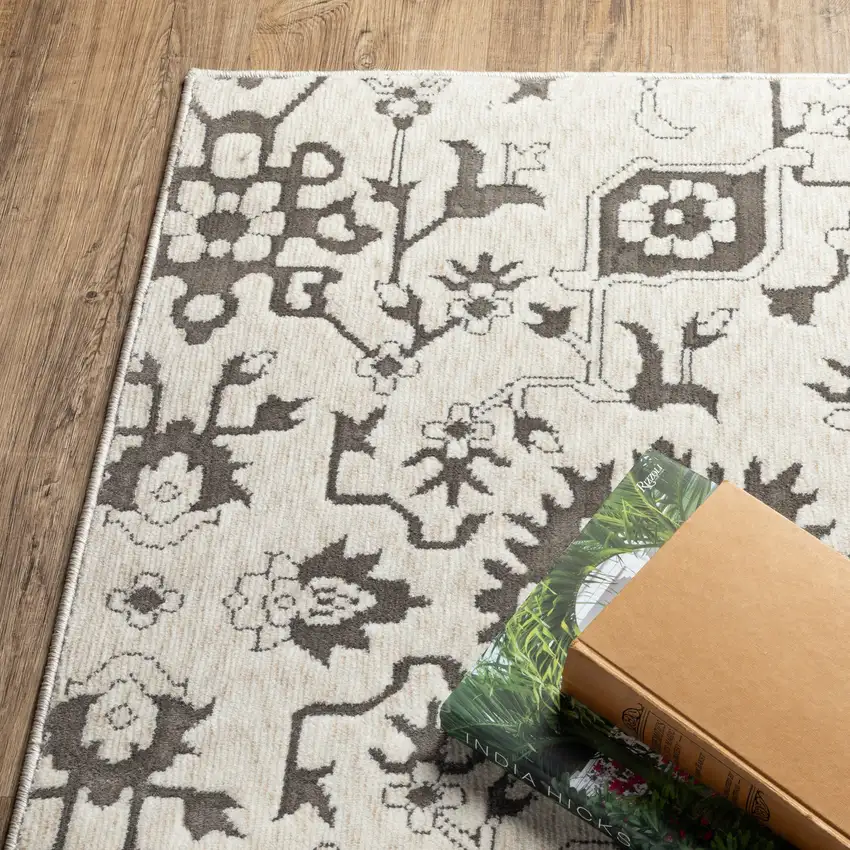 Ivory And Gray Oriental Area Rug Photo 9