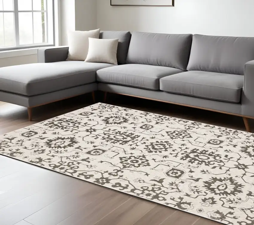 Ivory And Gray Oriental Area Rug Photo 1